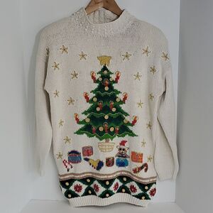 Vintage Beldoch Popper Knit Ugly Christmas Sweater Size M
